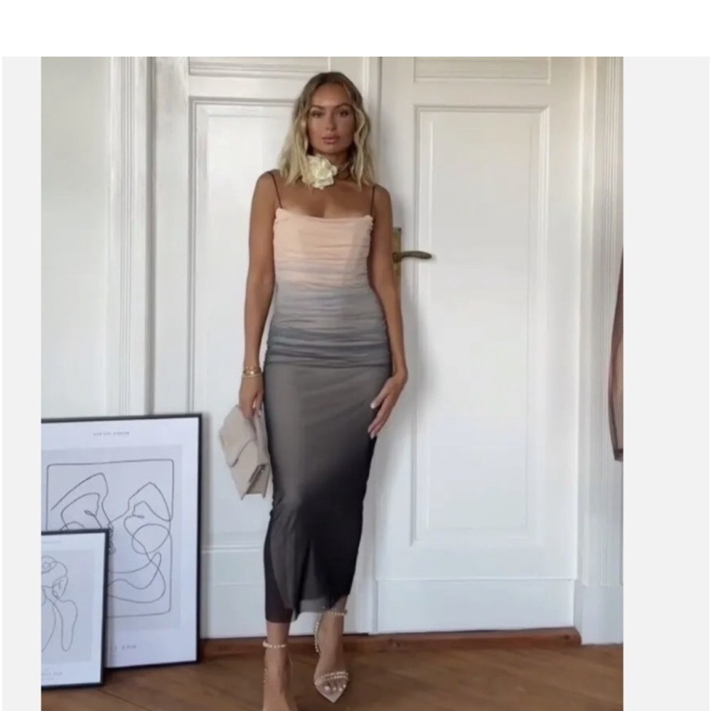 BNWT ZARA GREY PRINTED TULLE MIDI DRESS SIZE L